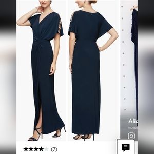 Alex Evenings Embellished Sleeve Knot Front formal gown